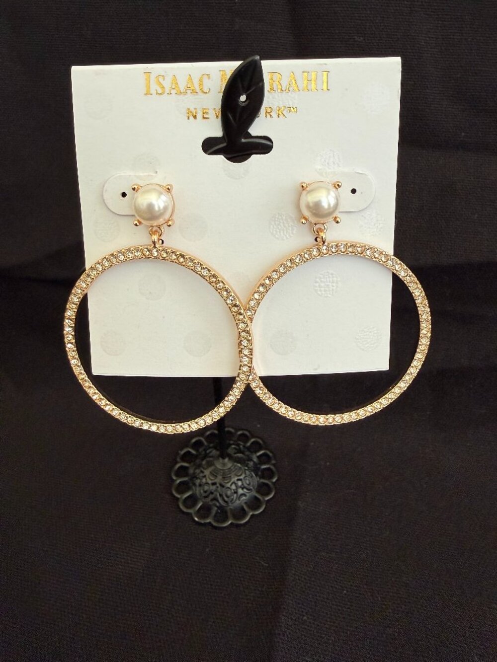 Isaac Mizrahi Gold and White Pearl Hoop w/large Rhinestone-Encrusted Faux Pearl